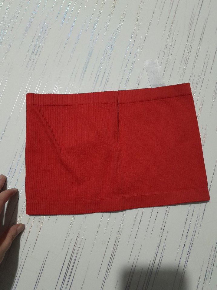 Kırmızı Straplez Mini Denim Büstiyer - Görsel 3