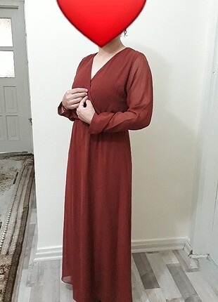Turuncu Kiremit Rengi Tesettür Uzun Tül Elbise
