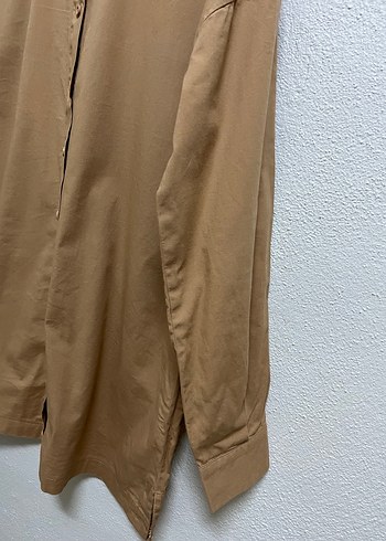 xs Beden camel Renk Bej Düğmeli Uzun Kollu Keten Gömlek