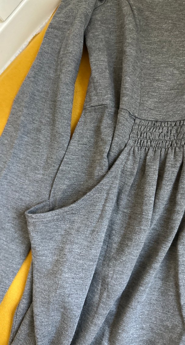 Gri Uzun Kollu Hamile Midi Elbise - Görsel 3