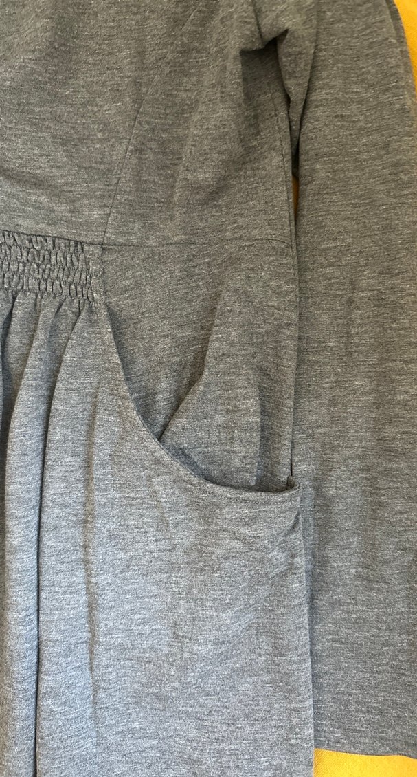 Gri Uzun Kollu Hamile Midi Elbise - Görsel 2