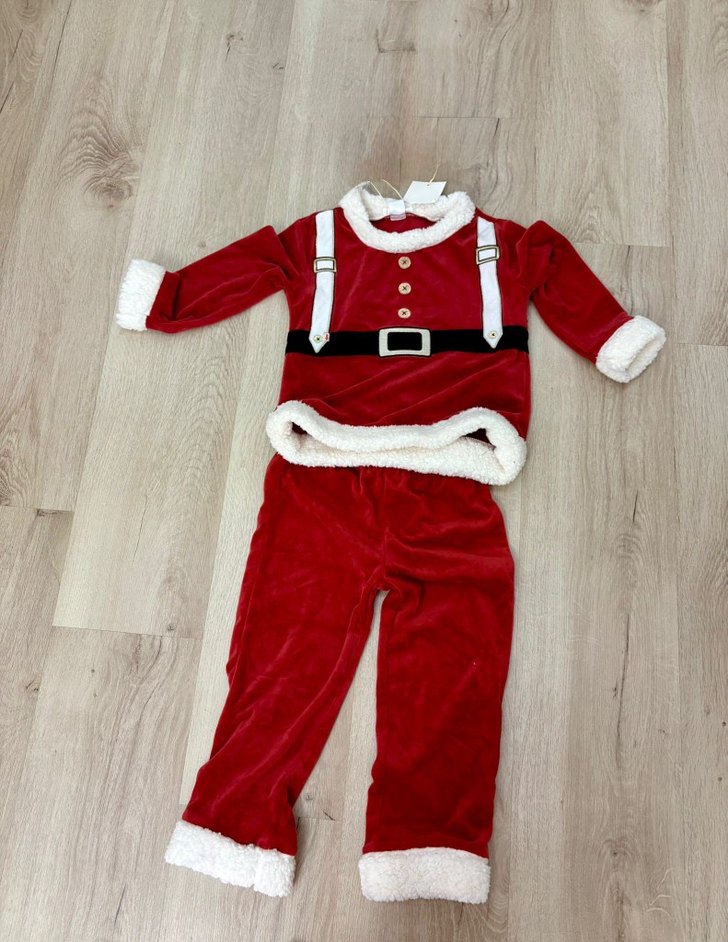 Kırmızı Çocuk Kadife Noel Kostümü - Görsel 3