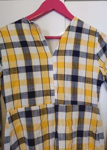 Sarı Ekose elbise - Görsel 3