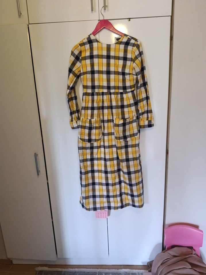 Sarı Ekose elbise - Görsel 2