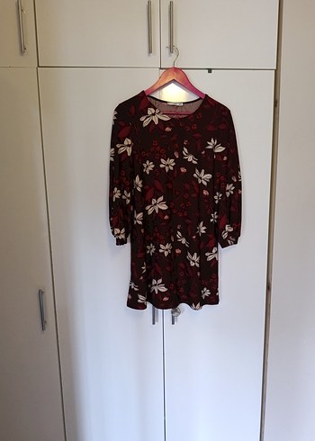 Bordo Çiçekli Uzun Kollu mango tunik - Görsel 3