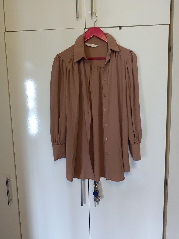 Düğmeli Bej Uzun Kollu tunik gömlek - Görsel 3