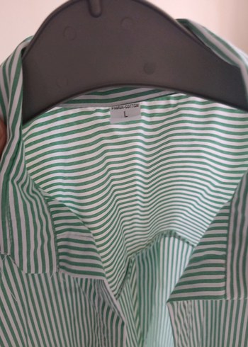 Yeşil Çizgili Uzun Kollu düğmesiz model Gömlek - Görsel 2