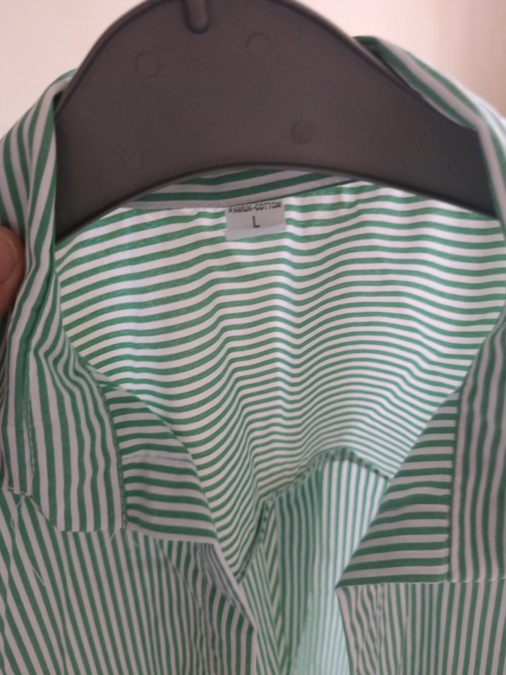 Yeşil Çizgili Uzun Kollu düğmesiz model Gömlek - Görsel 2