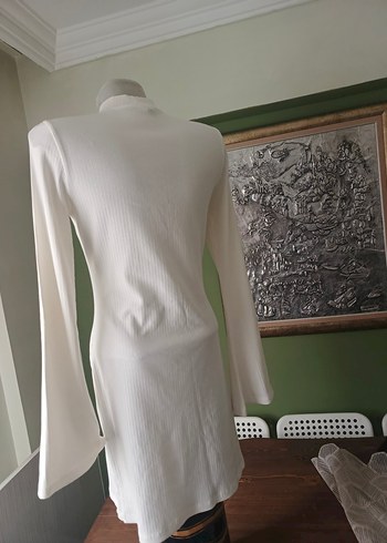 Kadın Beyaz Uzun Kollu Bohem Triko Elbise - Görsel 2