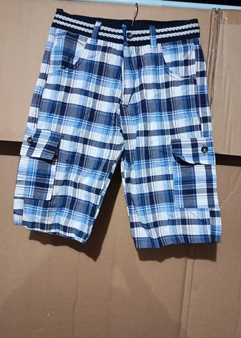 H&M Mavi Beyaz Ekose Kargo Sort