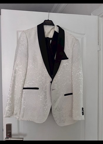 Beyaz desenli Modern Klasik Damat Ceketi