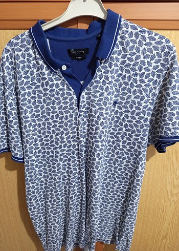 Erkek Mavi Desenli Pamuklu Polo Tişört