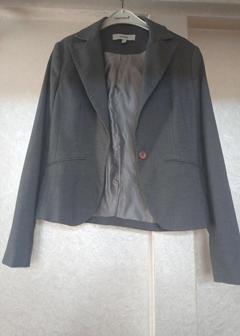 Gri Düğmeli Kadın Blazer Ceket