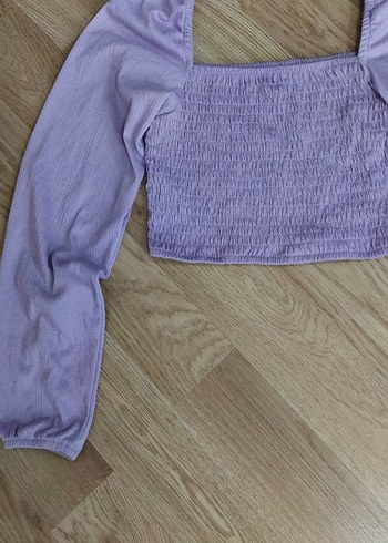 H&M Uzun Kollu Mor Straplez Triko Bluz