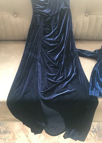 Uzun Lacivert Drapeli Abiye - Görsel 2