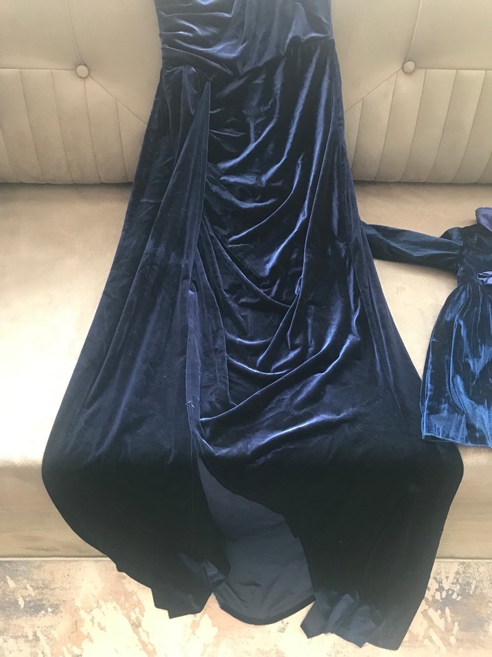 Uzun Lacivert Drapeli Abiye - Görsel 2