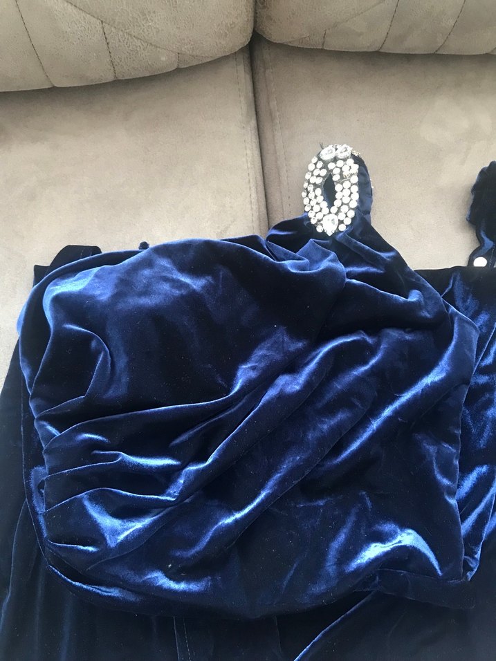 Uzun Lacivert Drapeli Abiye - Görsel 3