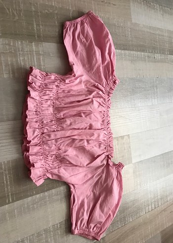Pembe Keten Mini Bluz, Fırfırlı, Salaş Kesim