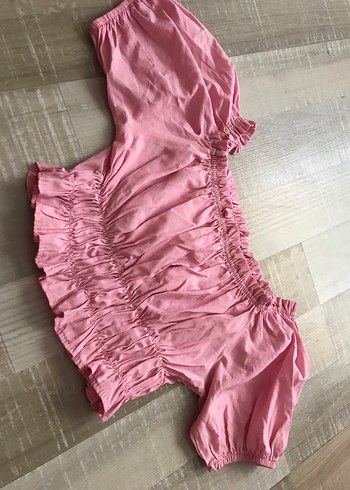 Zara Pembe Keten Mini Bluz, Fırfırlı, Salaş Kesim
