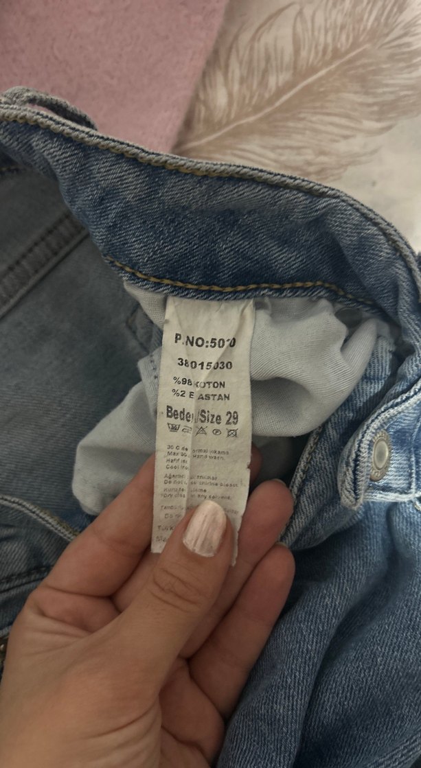 Düğmeli Mavi Midi Kadın Denim Jean - Görsel 3