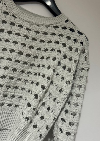 Gri Örgü Salaş Mini Kadın Kazak - Görsel 2