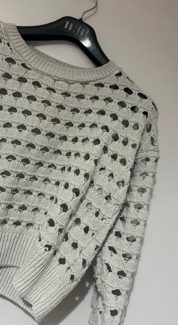 Gri Örgü Salaş Mini Kadın Kazak - Görsel 2