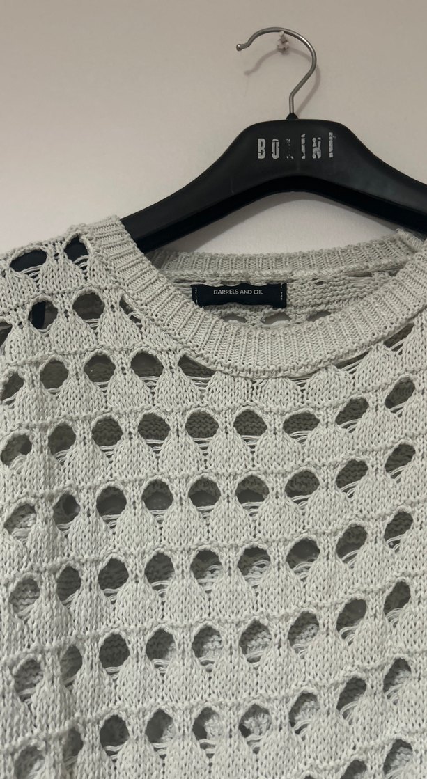 Gri Örgü Salaş Mini Kadın Kazak - Görsel 3