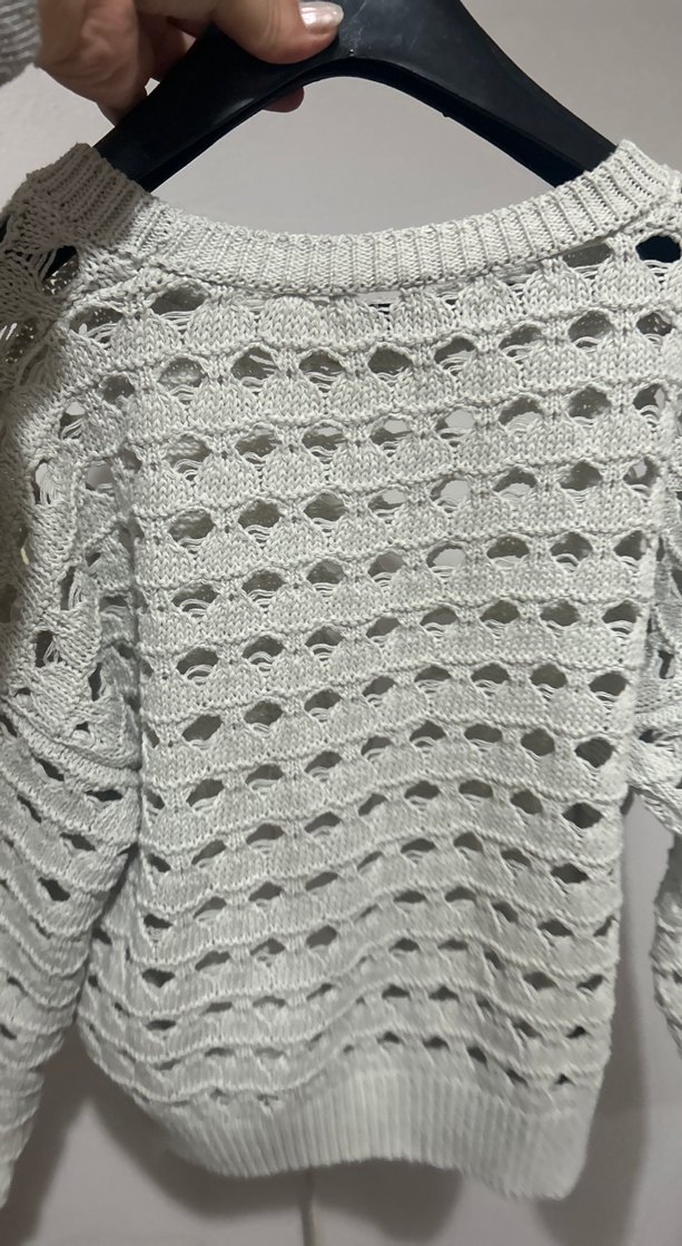 Gri Örgü Salaş Mini Kadın Kazak - Görsel 4