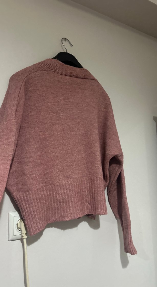 Düğmeli Pembe Kadın Hırka - Görsel 3