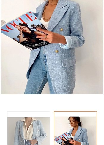 Mavi Düğmeli Kadın Denim Blazer Ceket