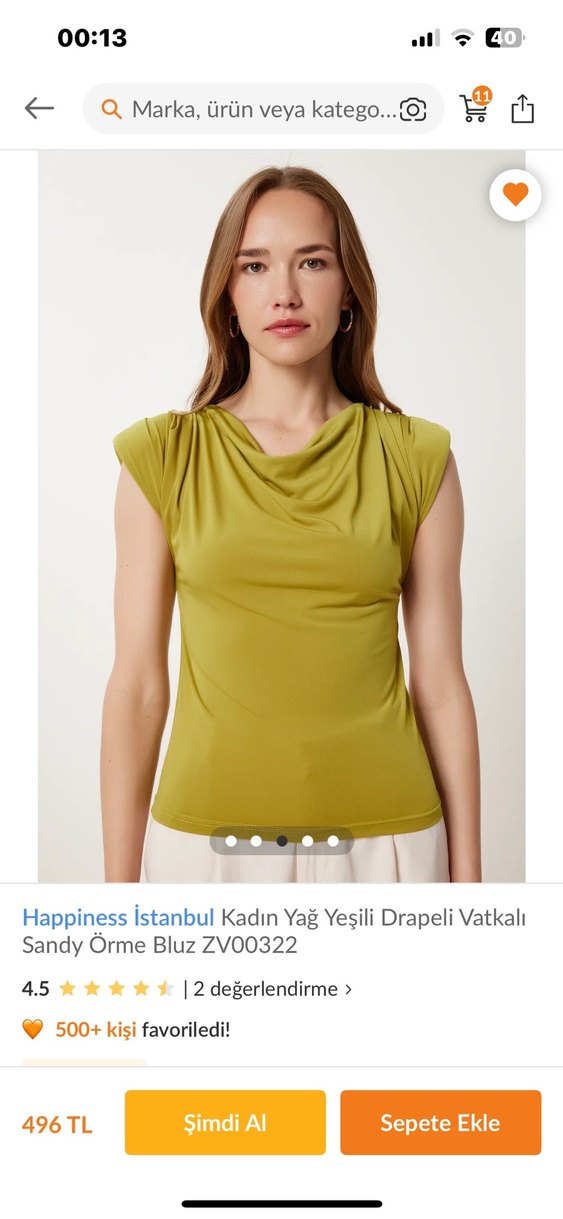 Kadın Yağ Yeşili Drapeli Vatkalı Bluz - Görsel 3