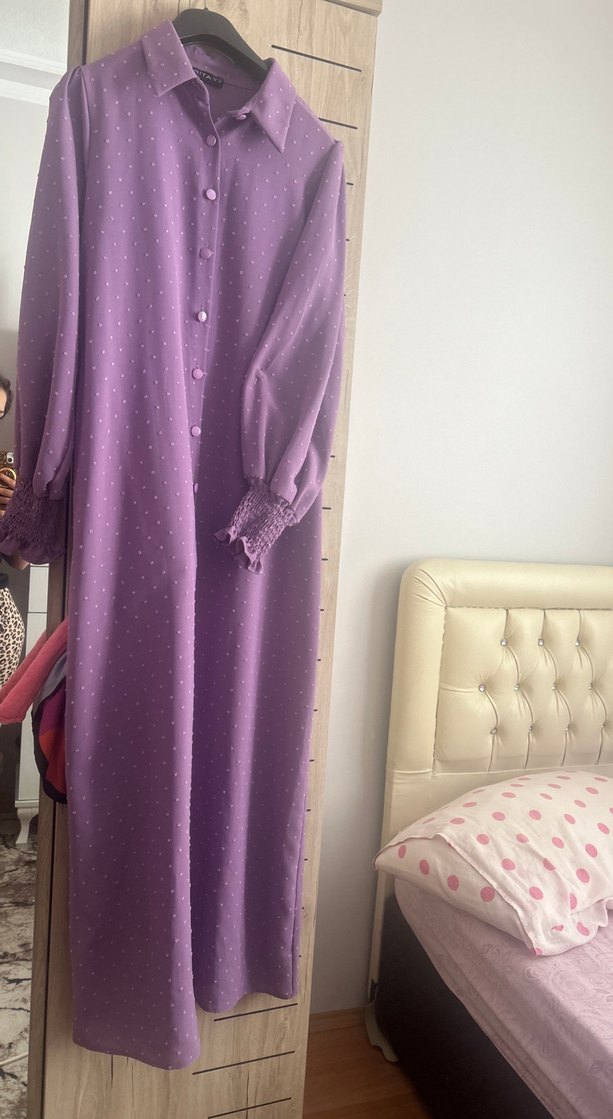 Diger Mor Puantiyeli Uzun Kadın Elbise - Görsel 2