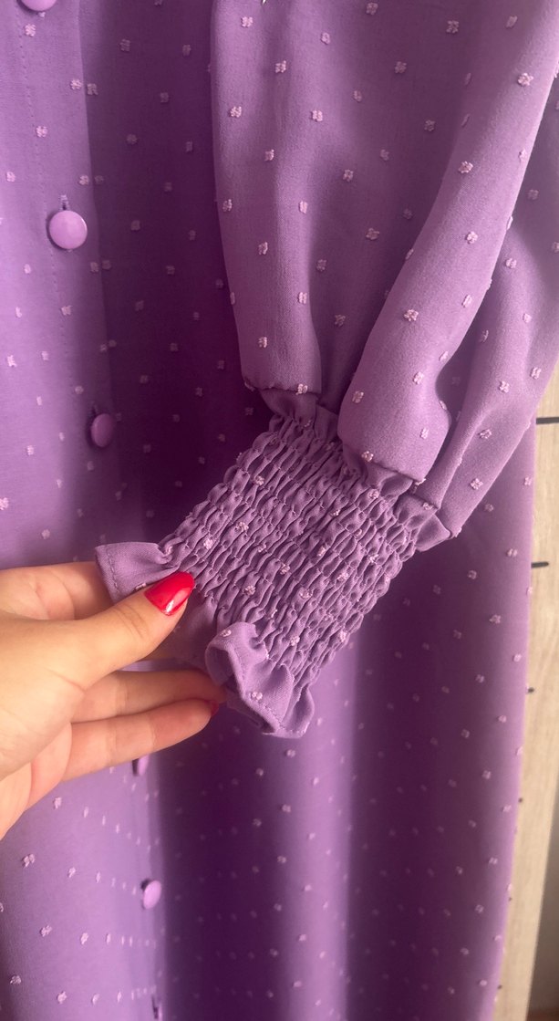 Diger Mor Puantiyeli Uzun Kadın Elbise - Görsel 4