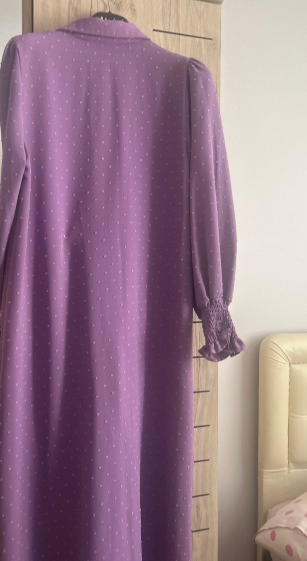 Diger Mor Puantiyeli Uzun Kadın Elbise - Görsel 5