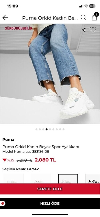 38 Beden Puma orkid beyaz spor ayakkabı model num 383136-08