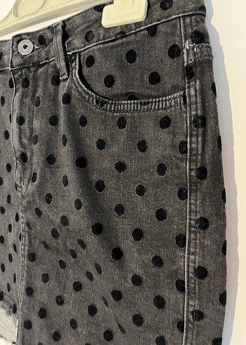 Defacto Gri Siyah Puantiyeli Denim Etek