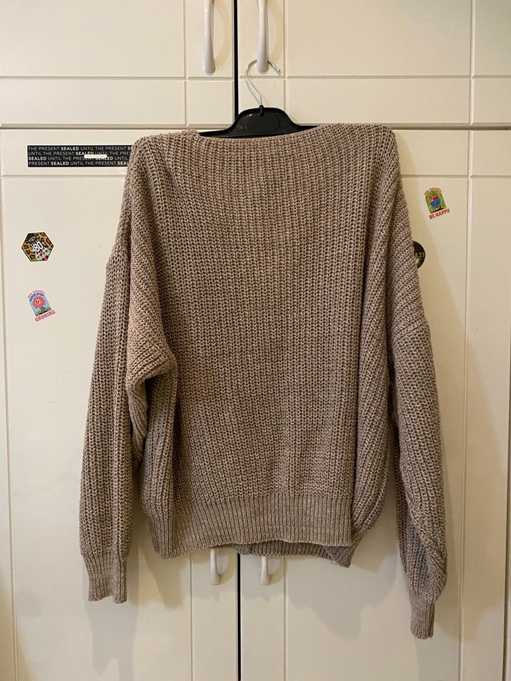 Kadın Kahverengi Örgü Salaş Hırka - Görsel 3