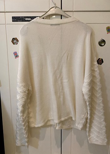 Düğmeli Beyaz Bohem Örgü Hırka - Görsel 3