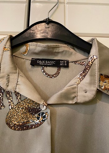 Düğmeli, Baskılı, Bej Kadın Gömlek - Görsel 3