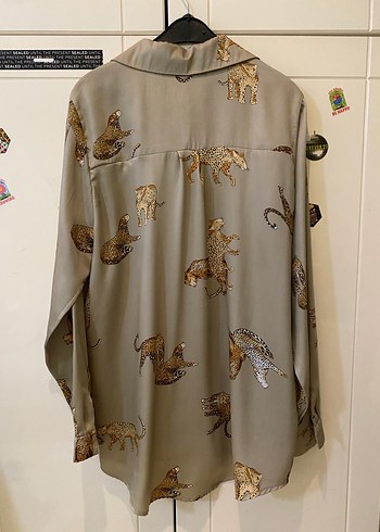 Düğmeli, Baskılı, Bej Kadın Gömlek - Görsel 4