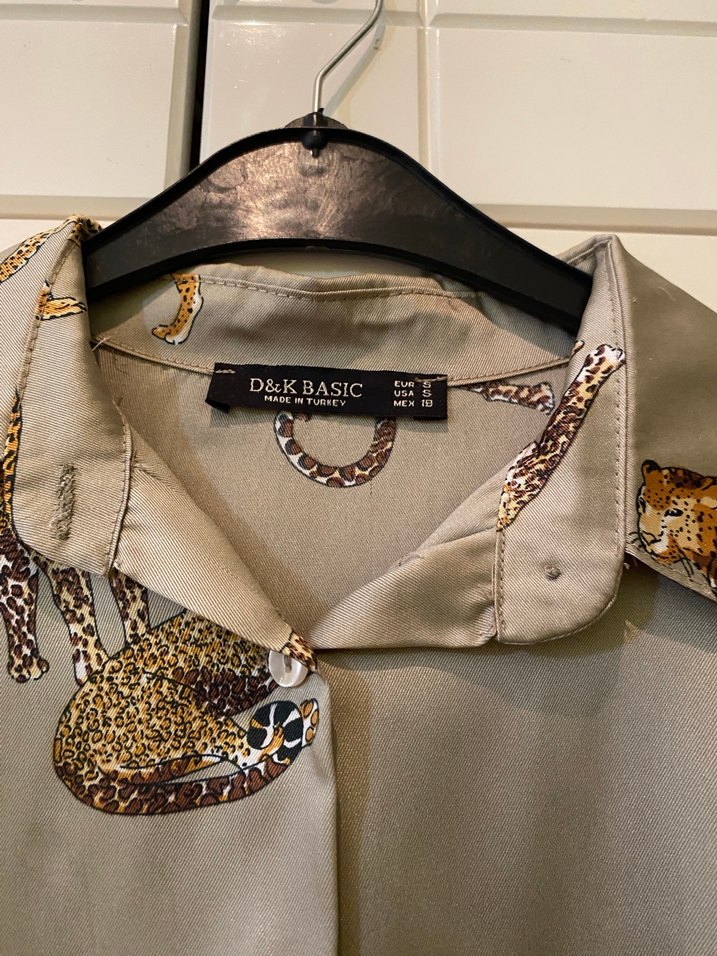 Düğmeli, Baskılı, Bej Kadın Gömlek - Görsel 3