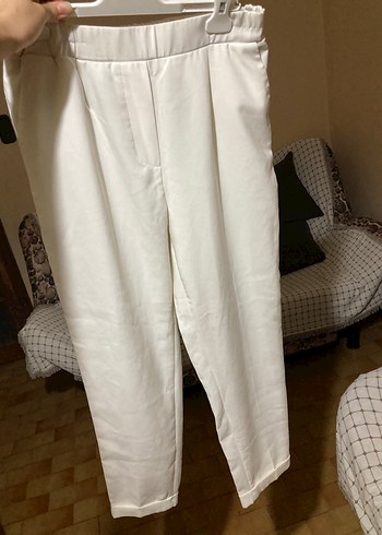 Beyaz Pilili Keten Kadın Pantolon