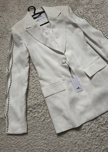 Taşlı Beyaz Kadın Blazer Ceket - Görsel 2