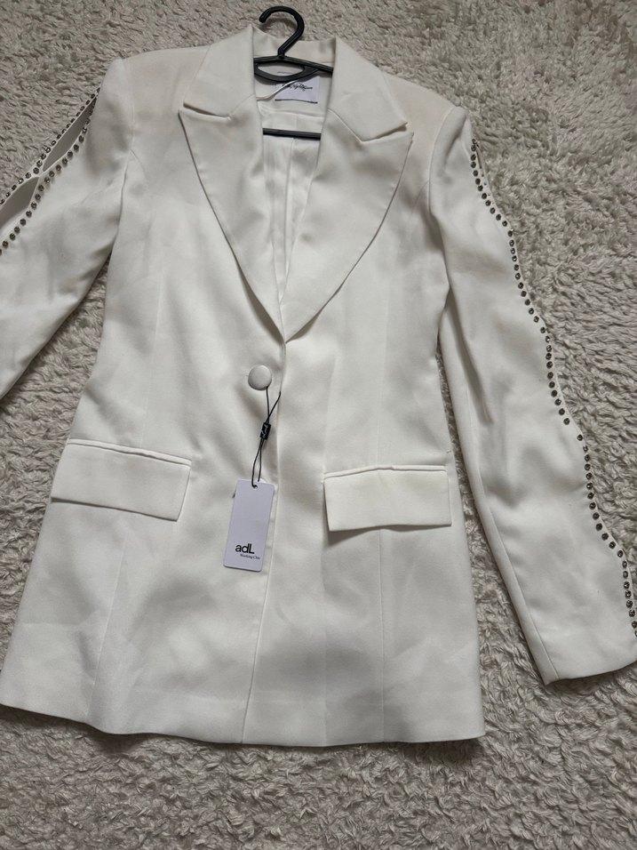 Taşlı Beyaz Kadın Blazer Ceket - Görsel 3