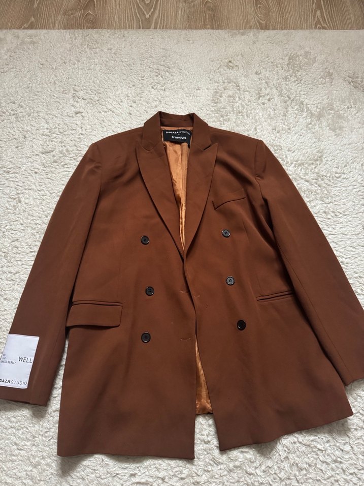 Düğmeli Kahverengi Kadın Blazer Ceket - Görsel 3