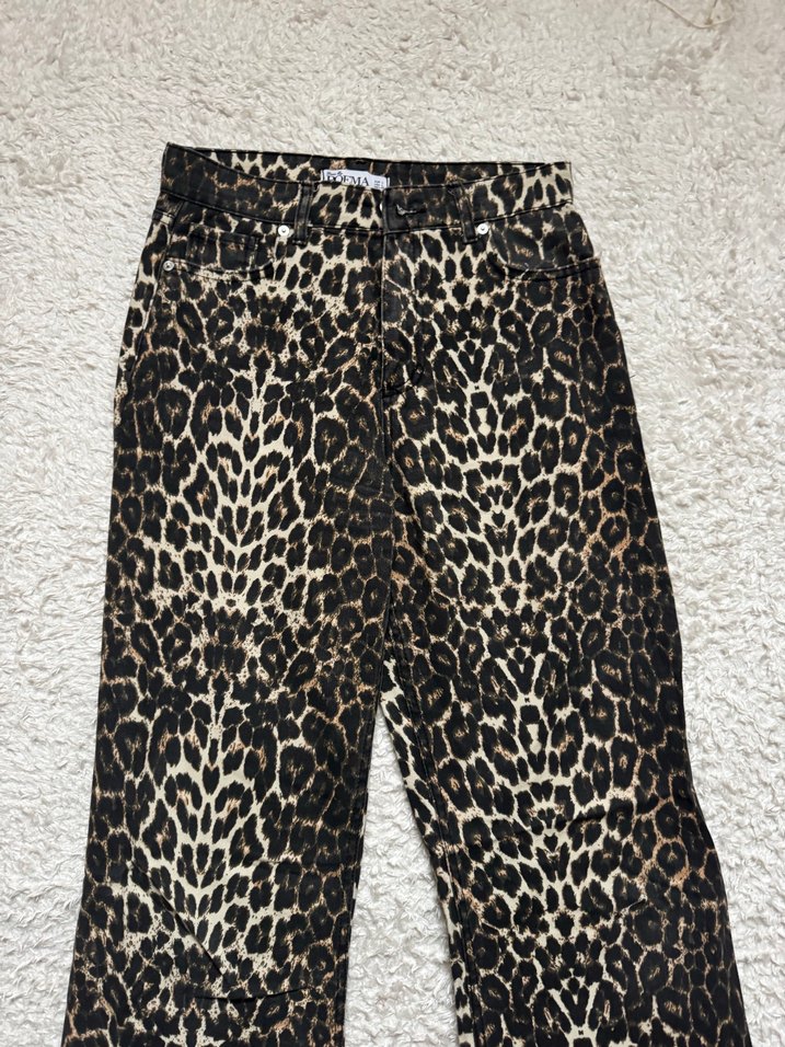 Kahverengi Leopar Desenli Kadın Pantolon - Görsel 3