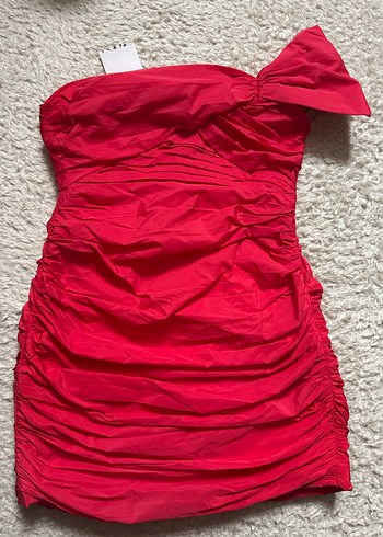Kırmızı Drapeli Straplez Mini Elbise - Görsel 2