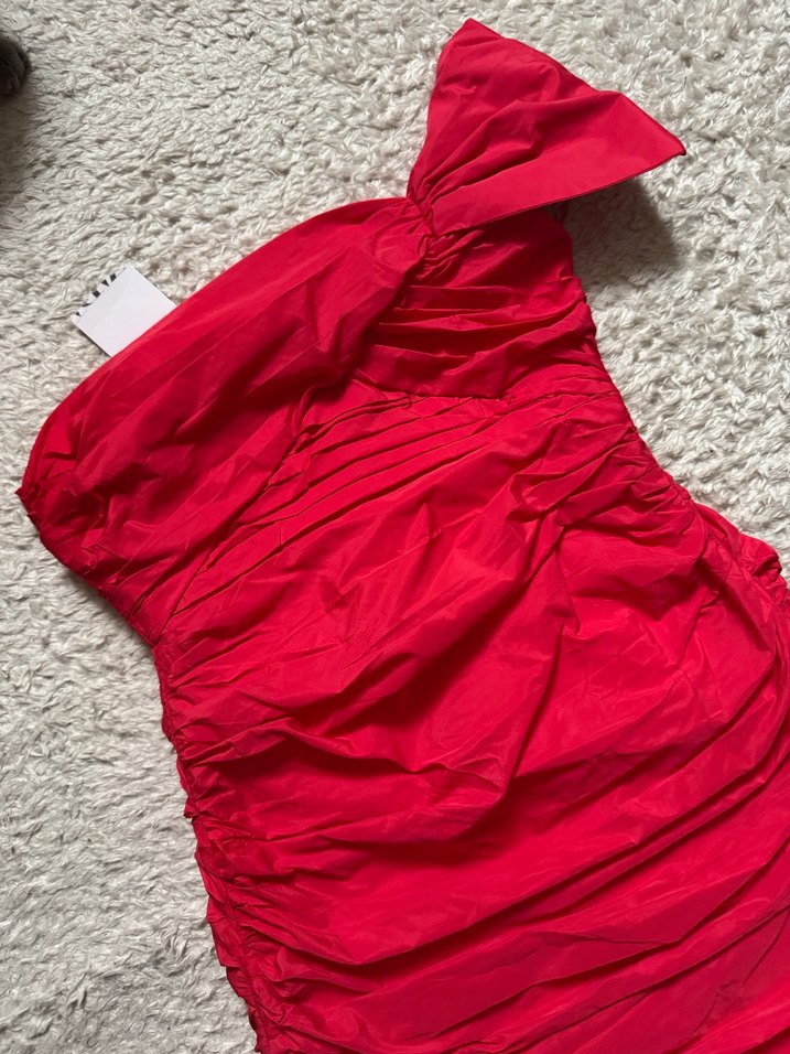 Kırmızı Drapeli Straplez Mini Elbise - Görsel 3