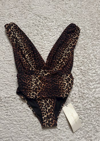 Kahverengi Leopar Desenli Kadın Mini Mayo - Görsel 2