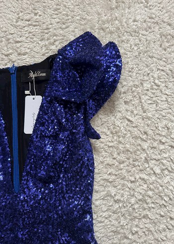 Mavi Payetli Kolsuz Mini body - Görsel 4